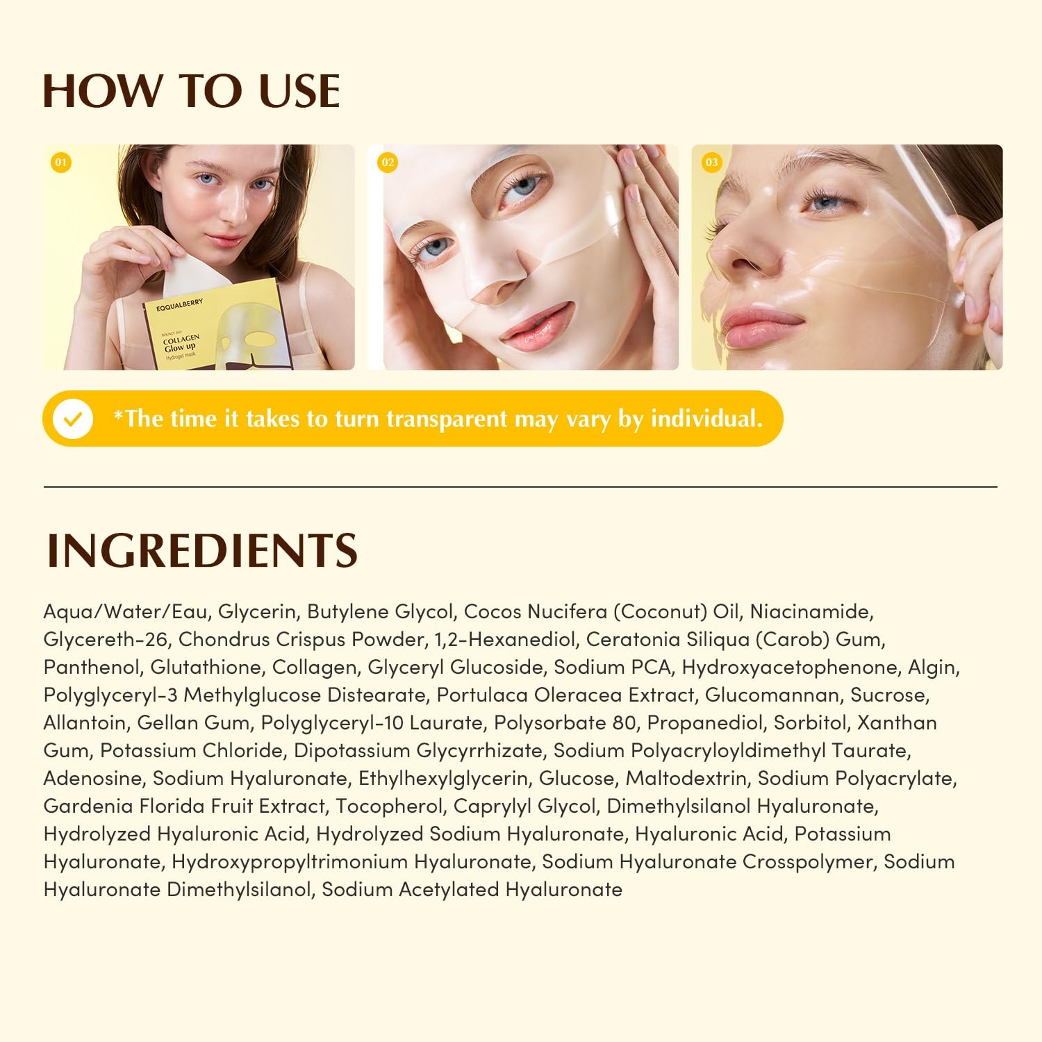 image:imageEQQUALBERRY Collagen Glow Up Mask Niacinamide amp Low Molecular Collagen for Brightening and Radiance Boosting Korean Collagen Face Mask for Glass Skin 4 Sheets 101 OZGlow Up