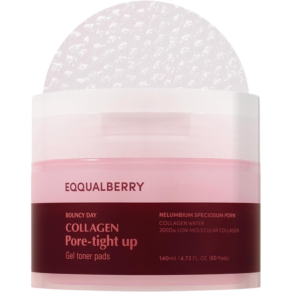 image:imageEQQUALBERRY Collagen Glow Up Gel Toner Pads Brightening Korean Jelly Pad with Deep Absorption Collagen Hydrating amp GlowBoosting Formula 473 FLOZ 140ml 60 PadsPoreTight Up