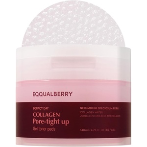EQQUALBERRY Collagen Glow Up Gel Toner Pads – Brightening Korean Jelly Pad with Deep Absorption Collagen, Hydrating & Glow-Boosting Formula, 4.73 FL.OZ. (140ml) / 60 Pads(Pore-Tight Up)