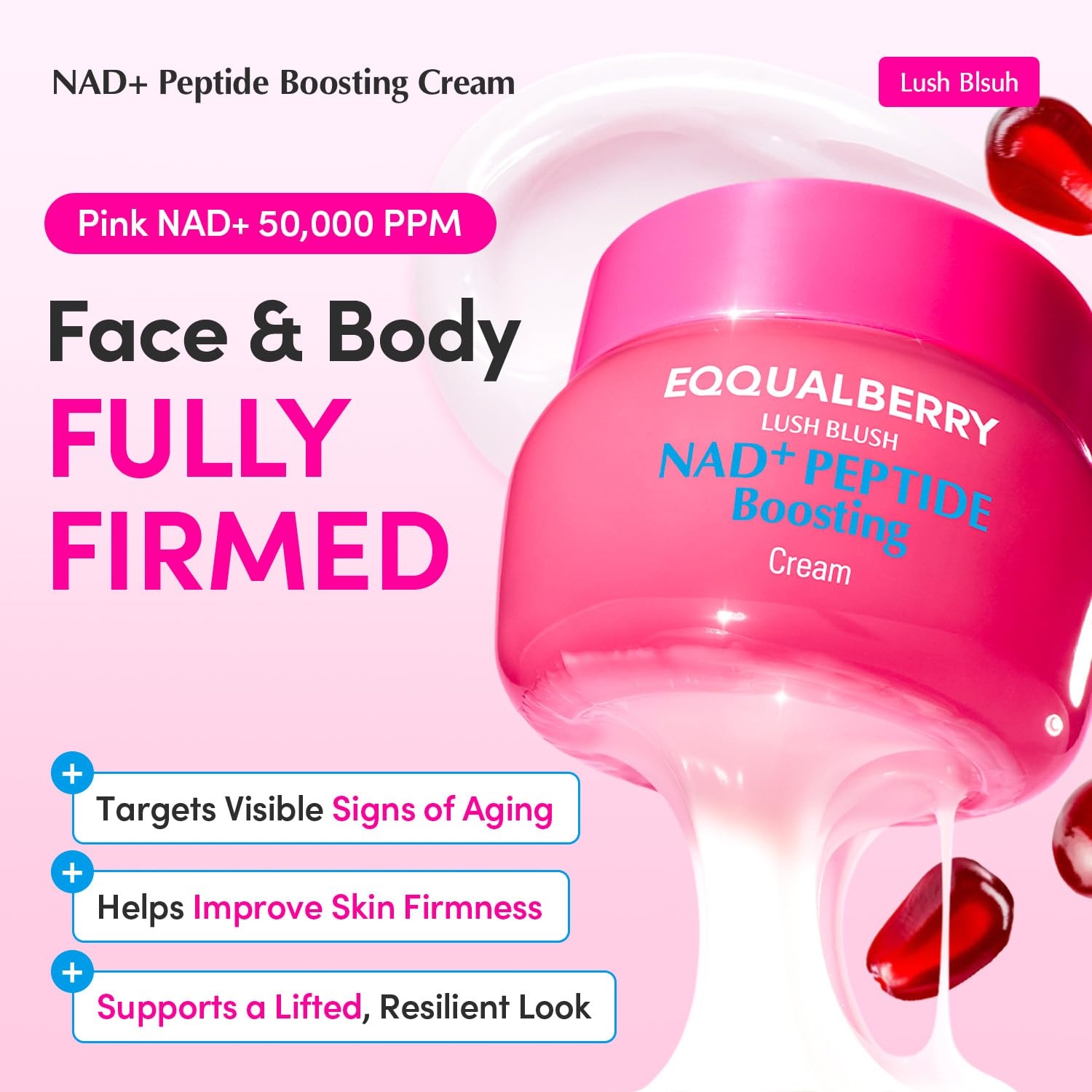 image:imageEQQUALBERRY NAD Peptide Boosting Cream NAD 5 amp 13 Peptides AntiAging Korean Skincare Face amp Body Cream Firming amp Lifting Pink Neck Cream for Sagging Skin 169 floz 50mlSingle Pack