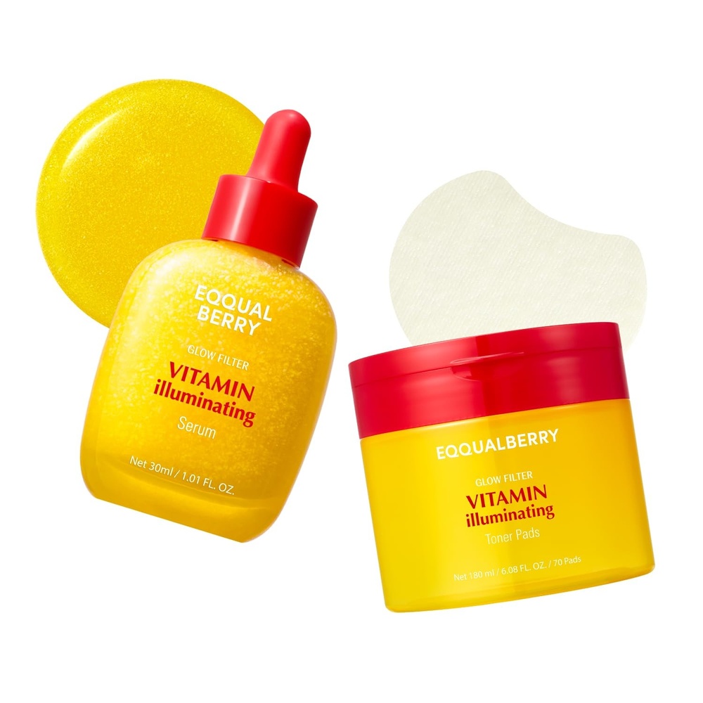 image:imageEQQUALBERRY Vitamin C UltimateBrightening Duo Serum Toner Pad Set Vitamin C Serum for Face with Niacinamide TXA amp Hydrating Korean Skincare Pads