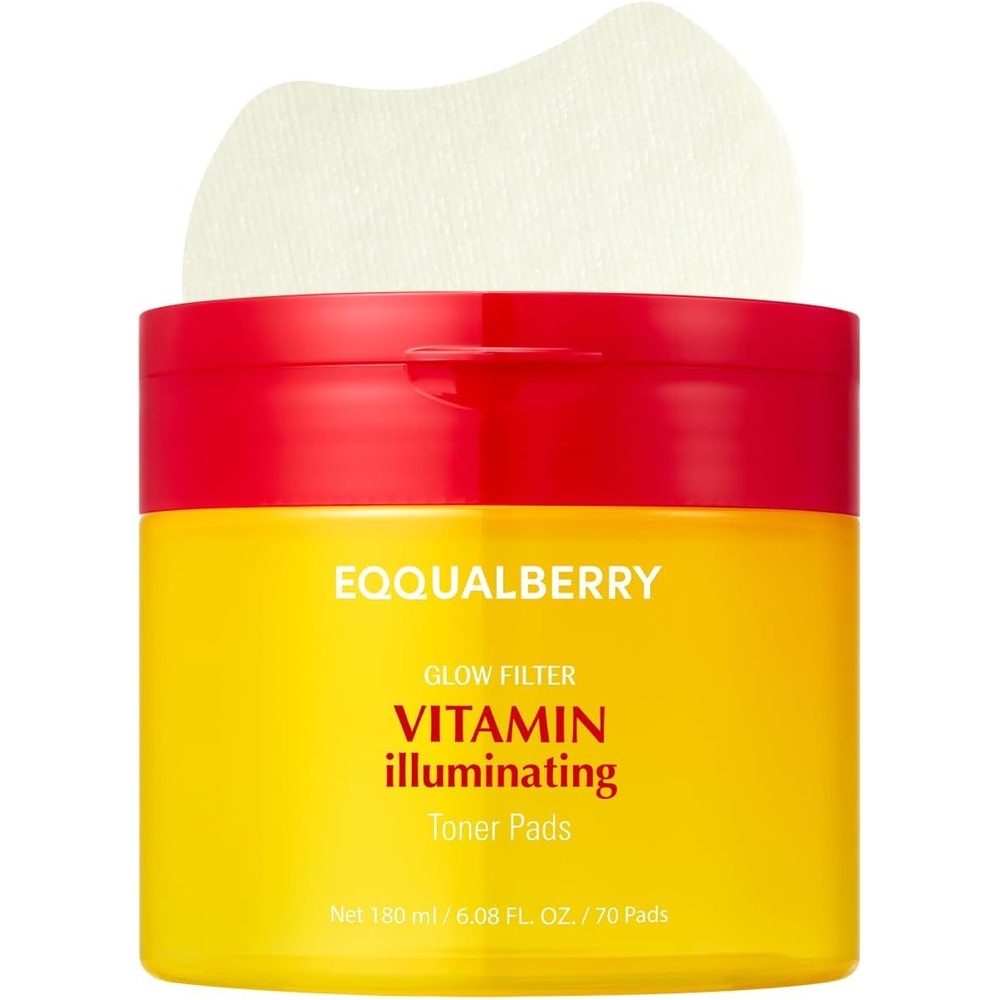 image:imageEQQUALBERRY Vitamin Illuminating Toner Pads  Niacinamide 2  Brightening Vitamin CPeptide  Hydrating Exfoliating Multi Pads amp Dark Spot Remover for Face amp Body  Korean Skincare 70 Pads  180ml