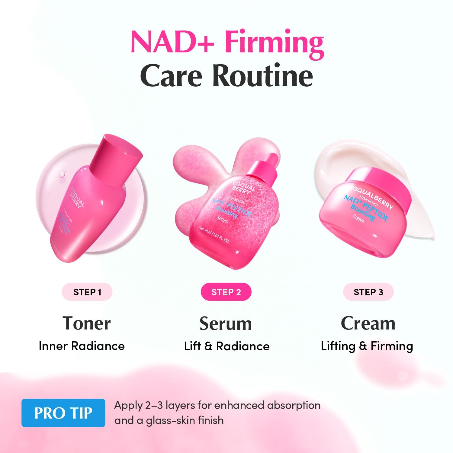 image:imageEQQUALBERRY NAD Peptide Boosting Serum Triple Pack 14 Peptide Serum for Face Neck amp Body Vegan Collagen amp Pink Serum for AntiAging Firming amp Lifting Korean Skincare 101 oz Pack of 3101 Fl Oz Pack of 1